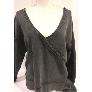 Z Supply Pullover Sweatshirt Women's Wrap Front Black 100% Cotton Size M